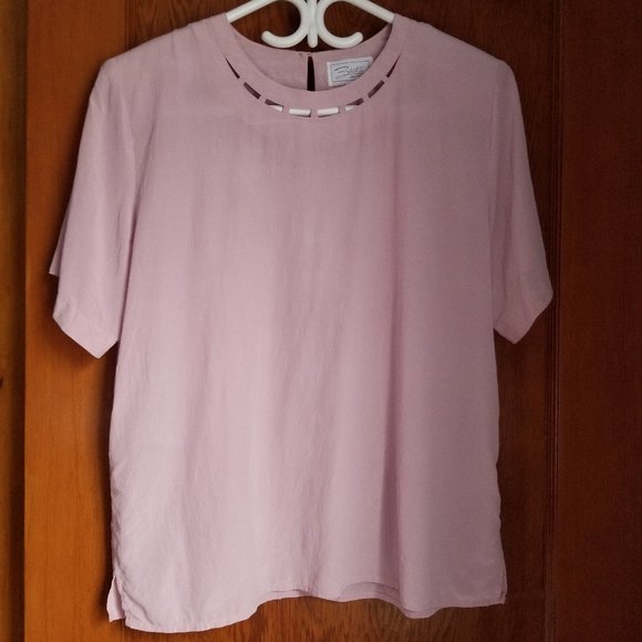 Rare, silk, vintage 90s, round neck, cut-out, dressy blouse, L, M, Zacks - Picture 1 of 6